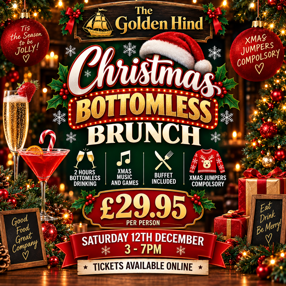 🎄 CHRISTMAS BOTTOMLESS BRUNCH 🎄 - Saturday 12th December 3-7pm